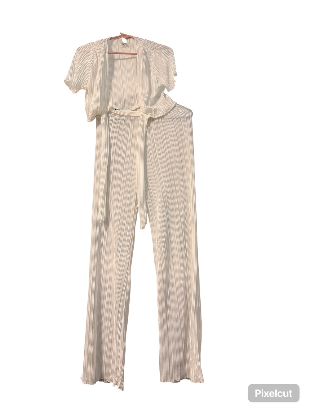 Cotton On Cream Pleated Short Sleeve Jumpsuit with Tie Waist